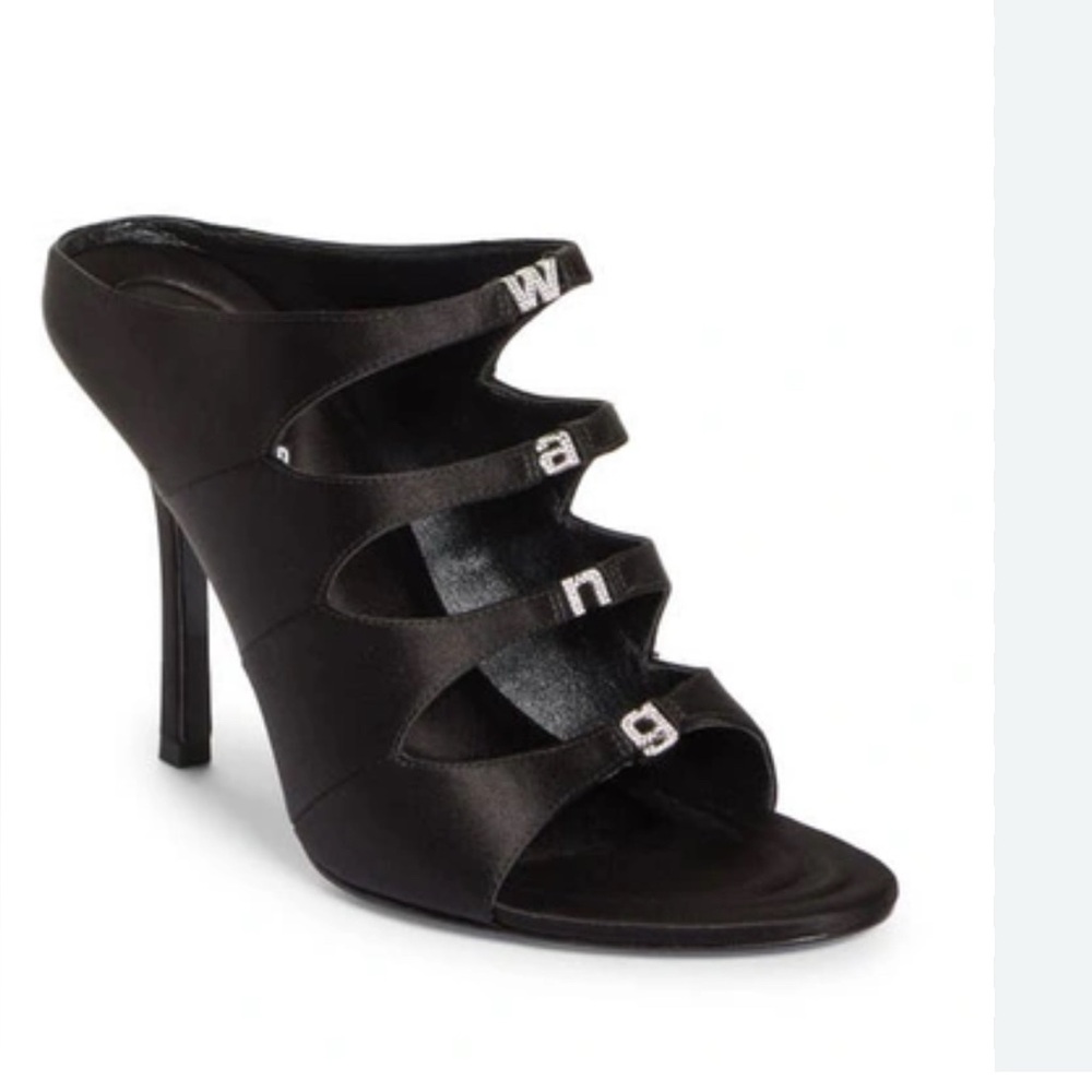 Alexander Wang Lolita Crystal 105 black satin sandals 41=11